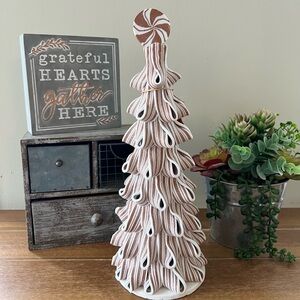 New 14” Brown & White Ribbon Tree Pairs Perfectly with Gingerbread Decor